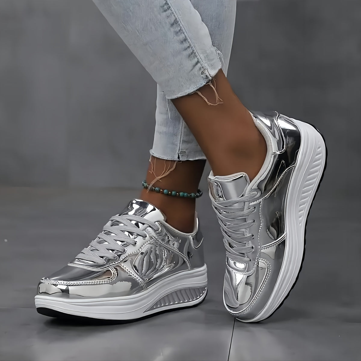 Roxani Glossy Golden Running Shoes