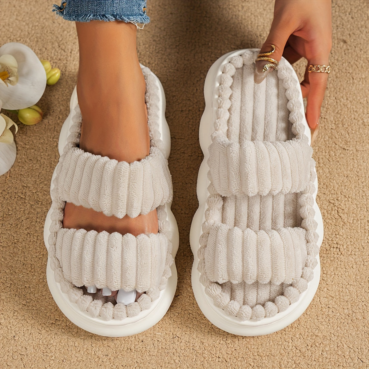 Two Bands Platform Slippers
