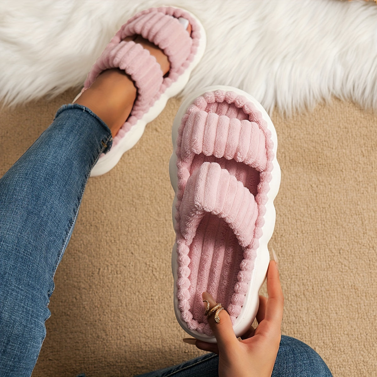 Two Bands Platform Slippers