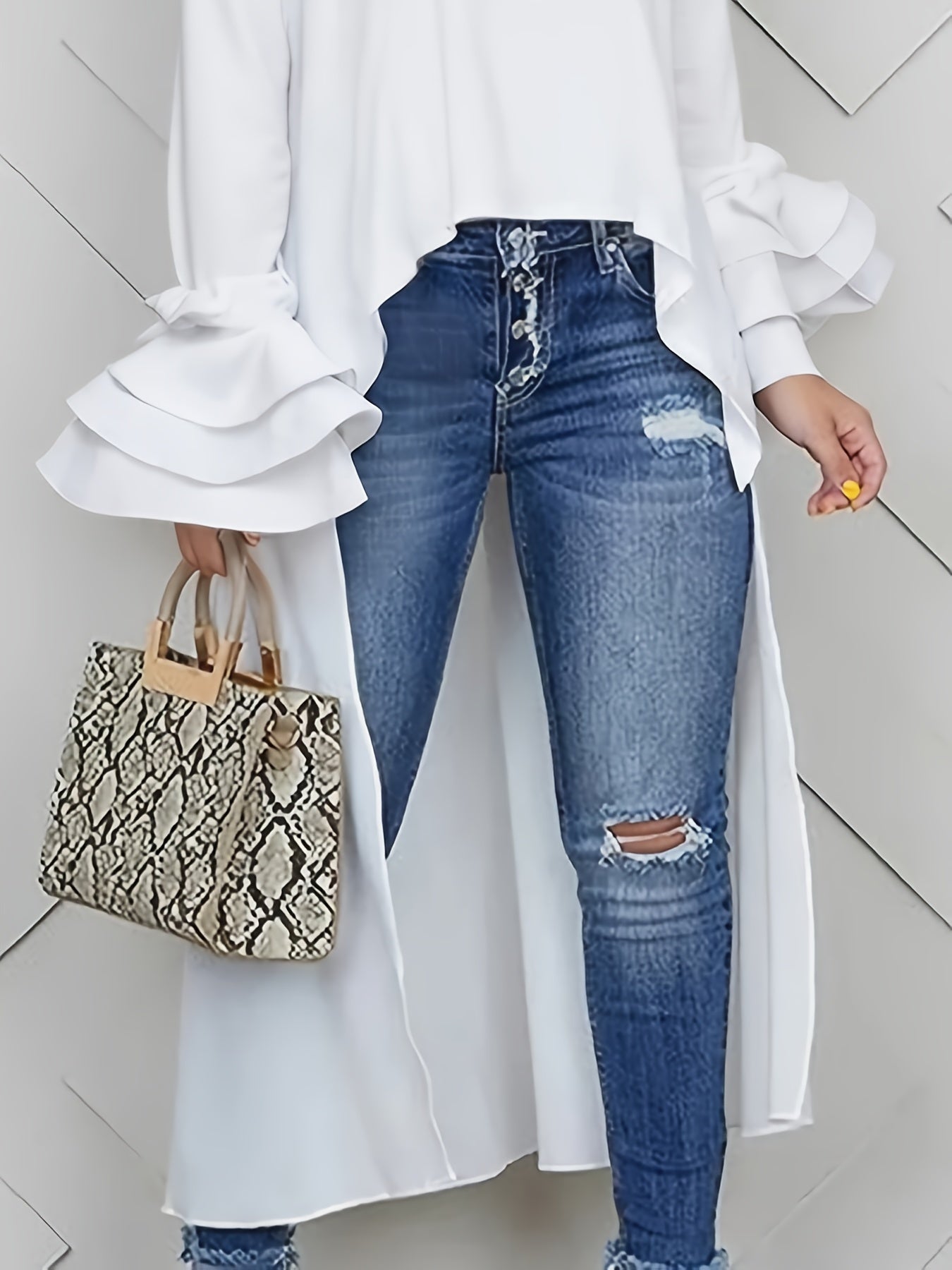 Despina White Long Sleeve Top