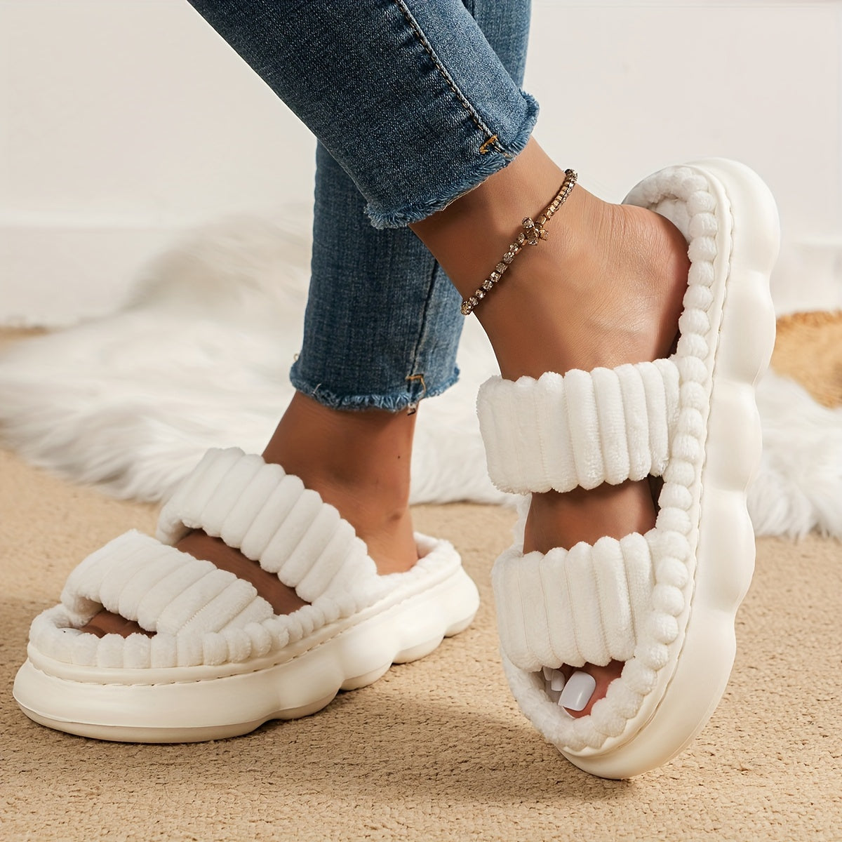 Two Bands Platform Slippers