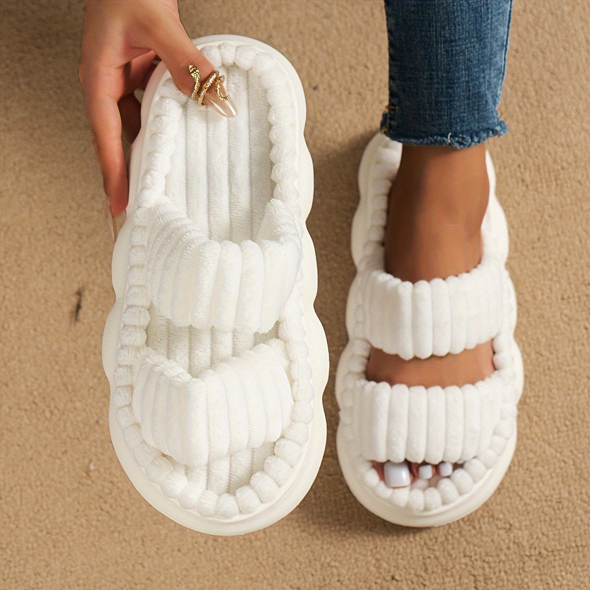 Two Bands Platform Slippers
