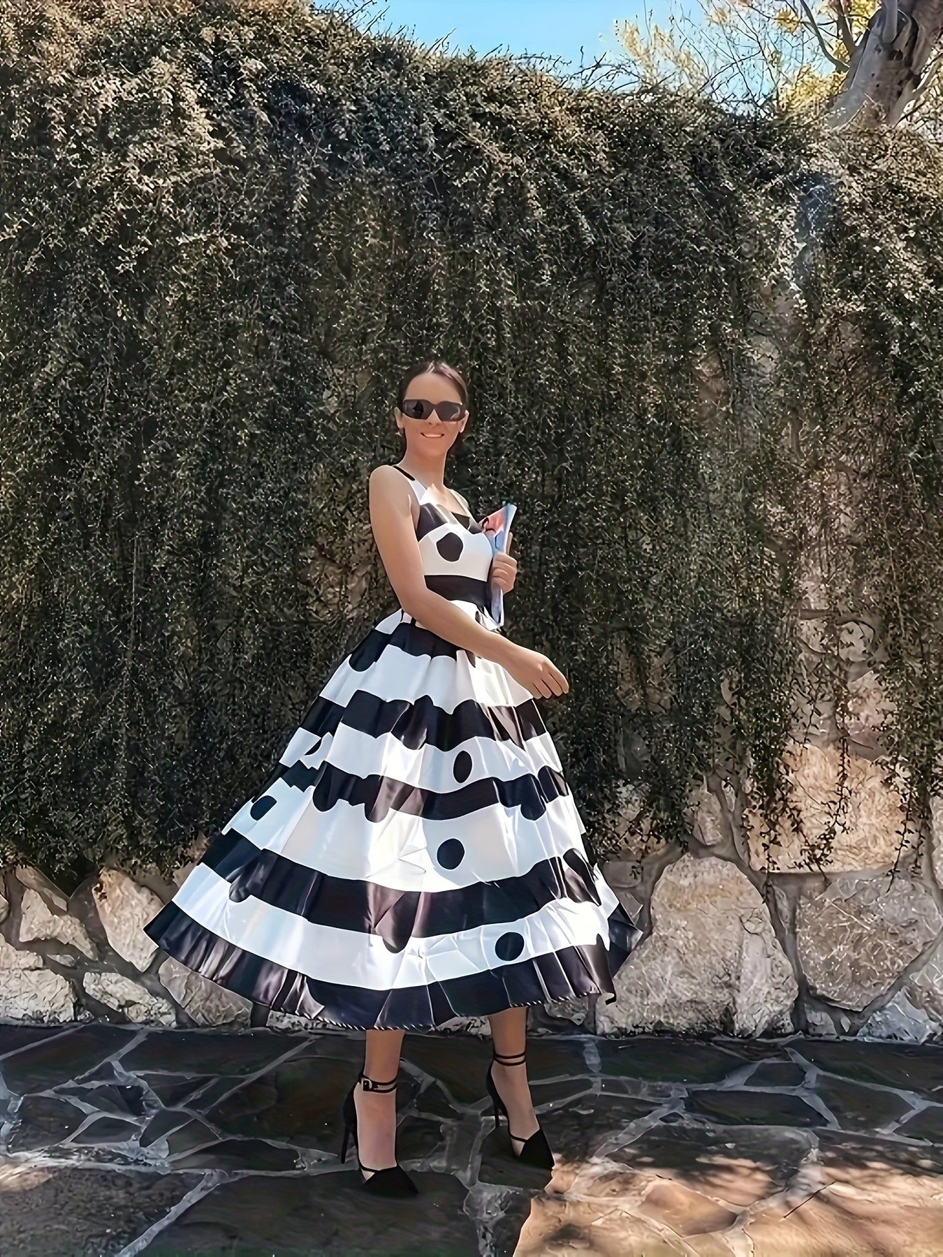Dijona Polka Dot Striped Tank Dress