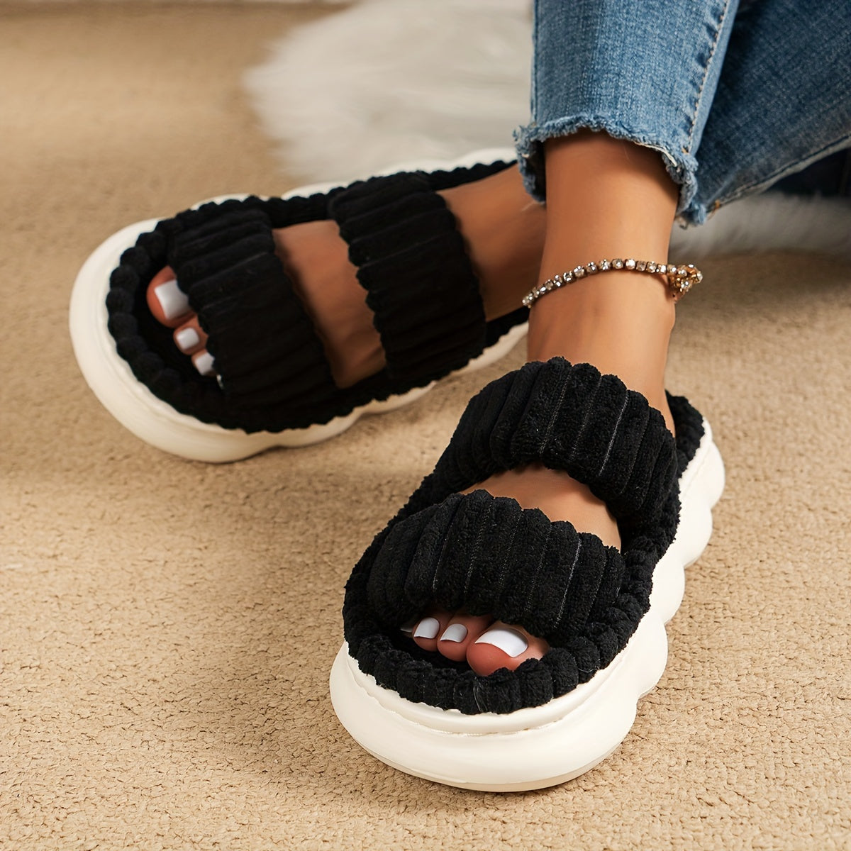 Two Bands Platform Slippers
