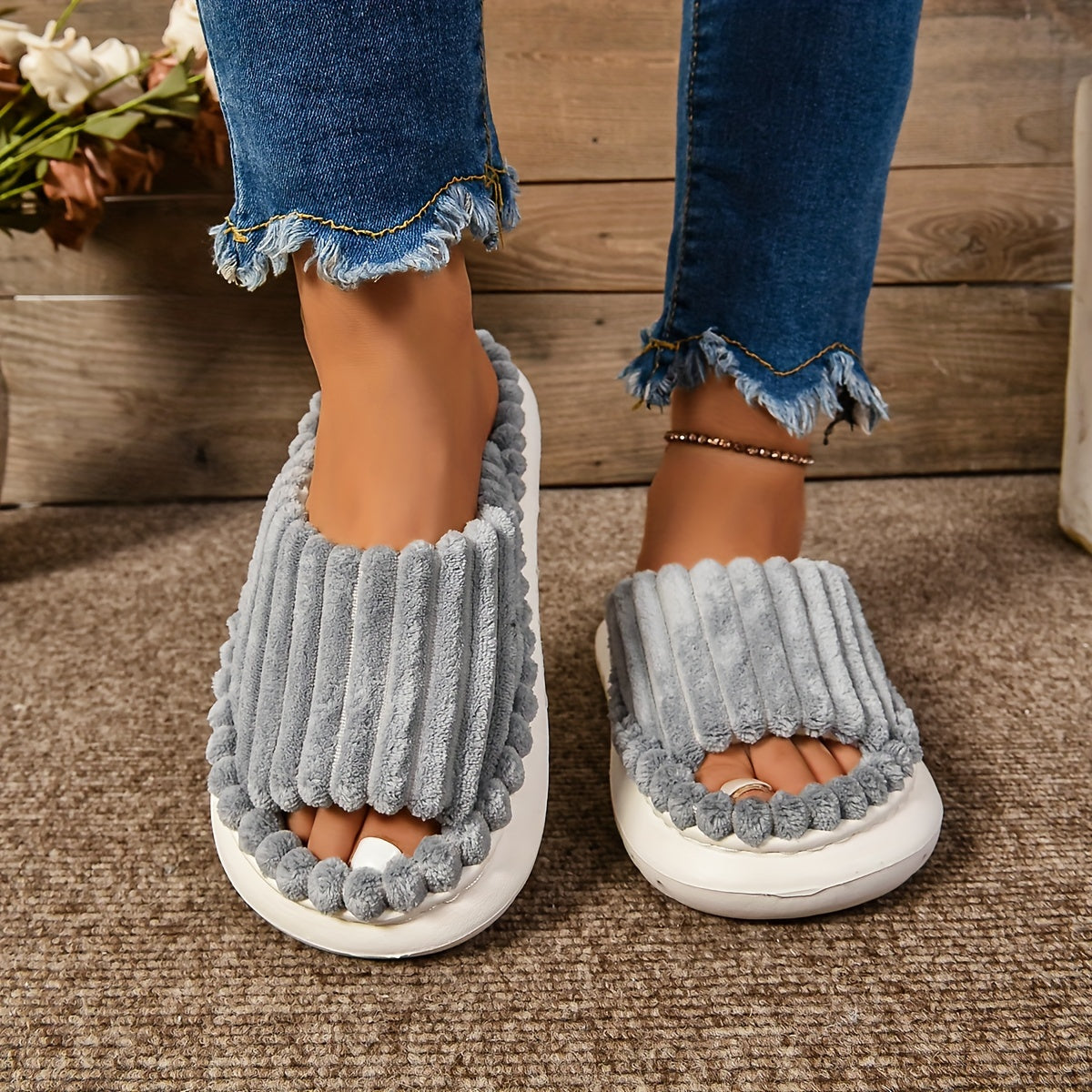 Cozy Plush Half Toe Cap Slippers