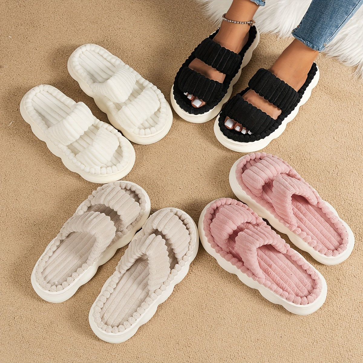 Two Bands Platform Slippers