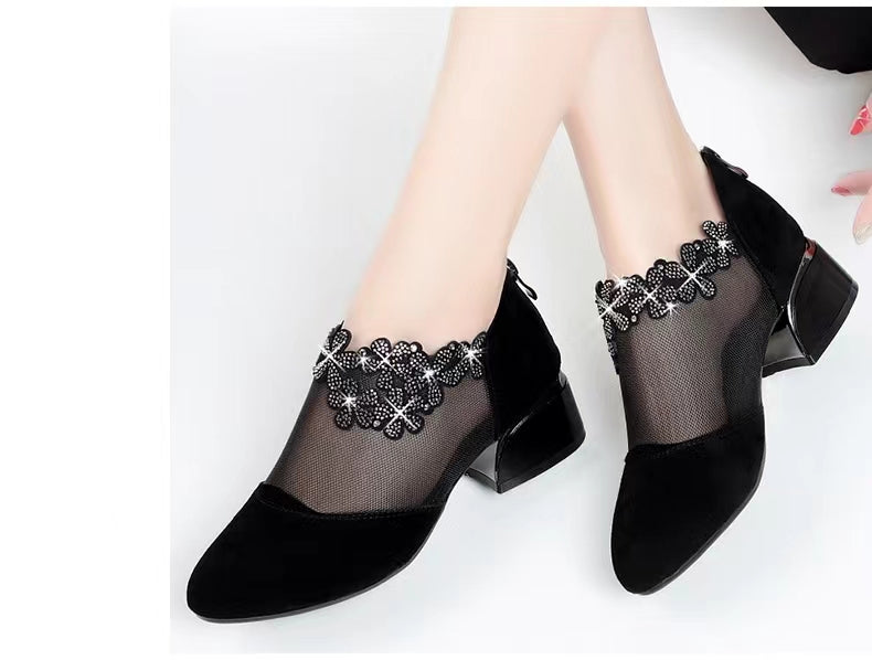 Austin5 Rhinestone Mesh Block Heels