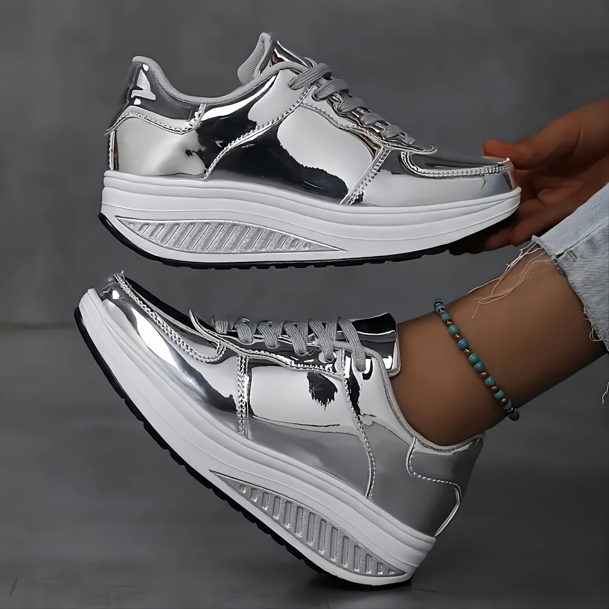 Roxani Glossy Golden Running Shoes