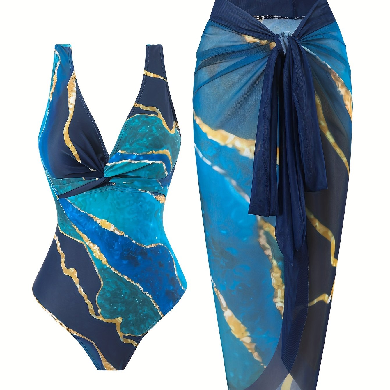 Henriette Marble Print 2 Piece Swimsuits