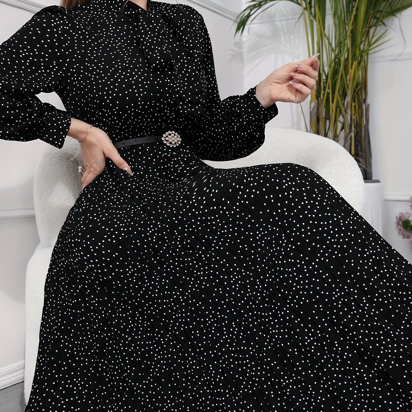 Verona Allover Print Tie Neck Dress