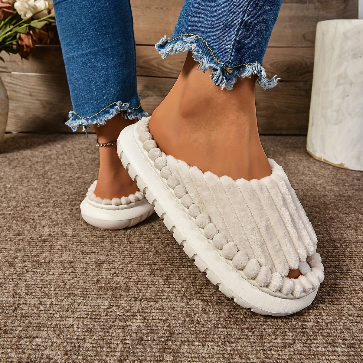Cozy Plush Half Toe Cap Slippers