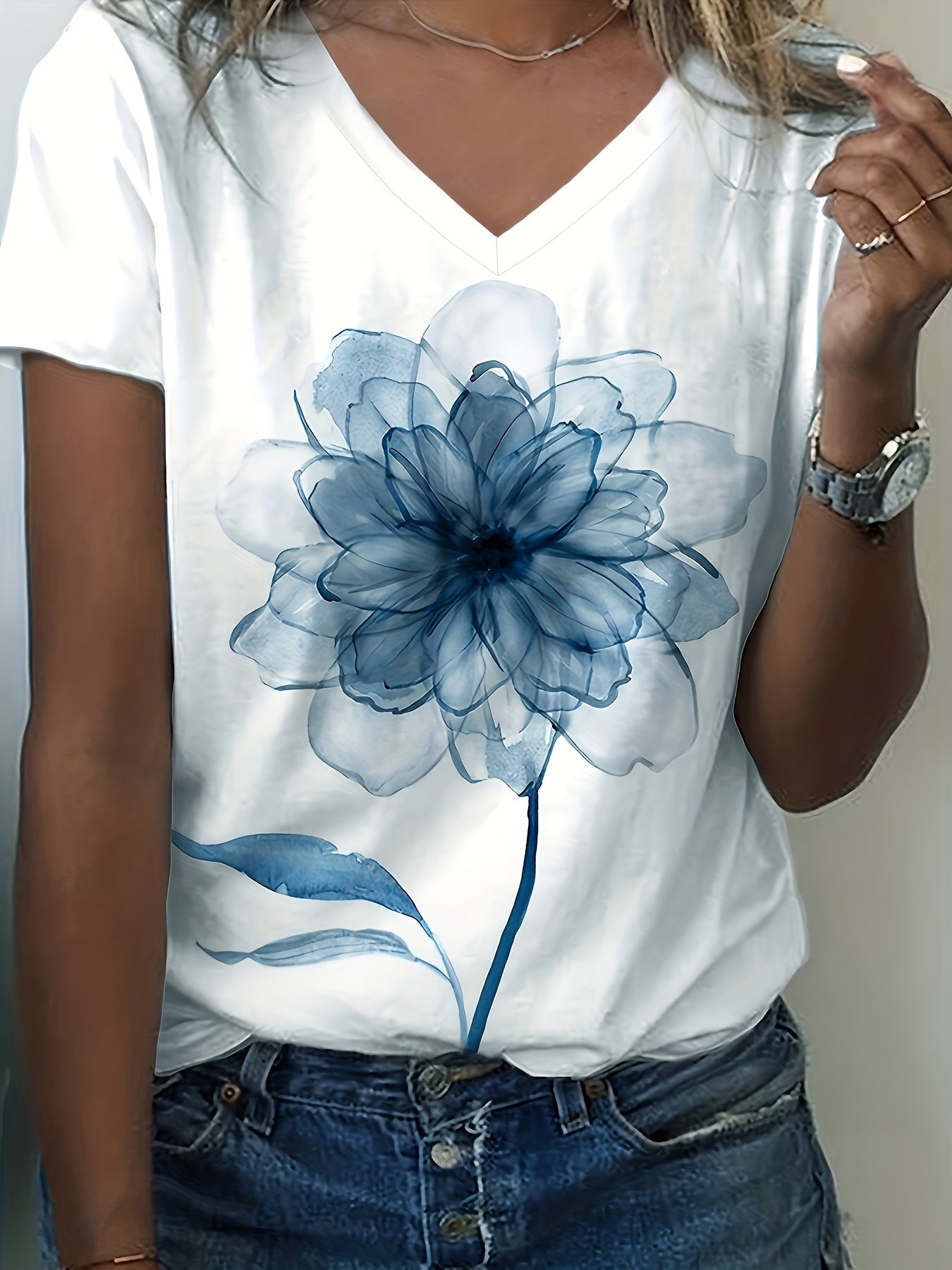 Lillian Floral Print V Neck T-shirt