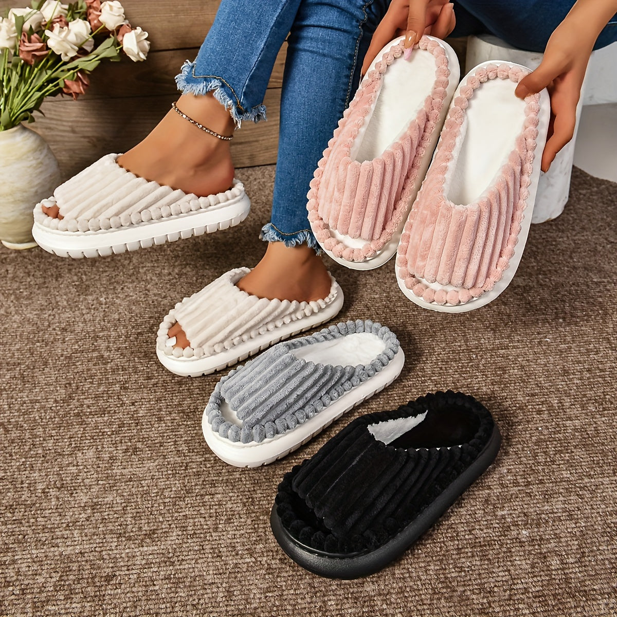 Cozy Plush Half Toe Cap Slippers
