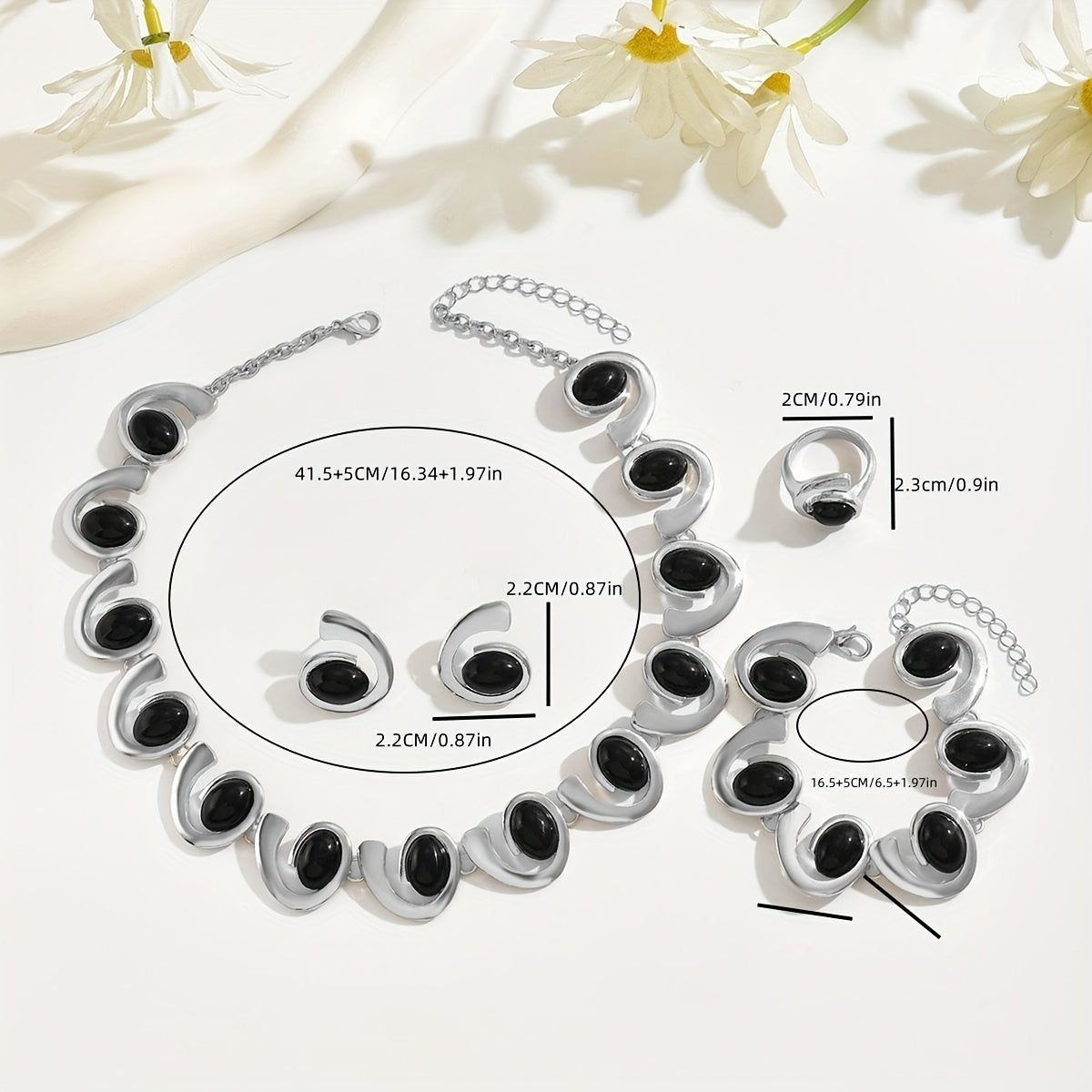 Jomana Necklace Earrings Bracelet Ring Set