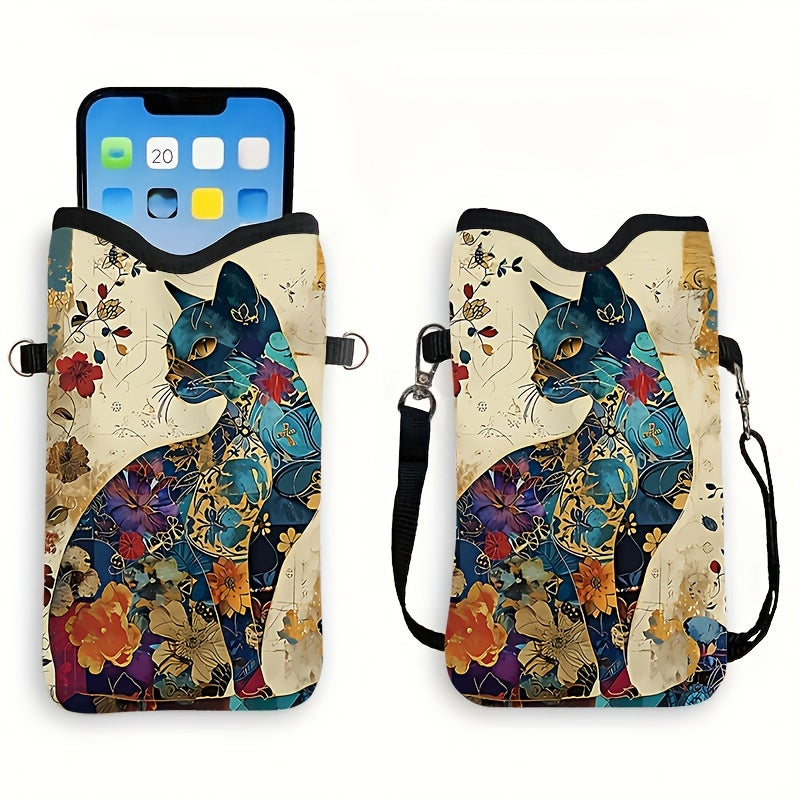 Cat and Floral Print Pattern Phone Pouch