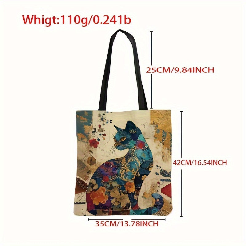 Quinn Cat & Floral Print Canvas Tote Bag
