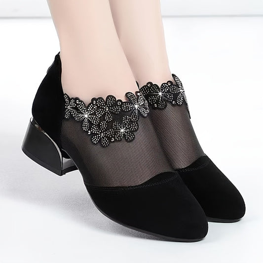 Austin5 Rhinestone Mesh Block Heels