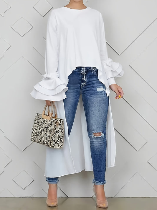 Despina White Long Sleeve Top