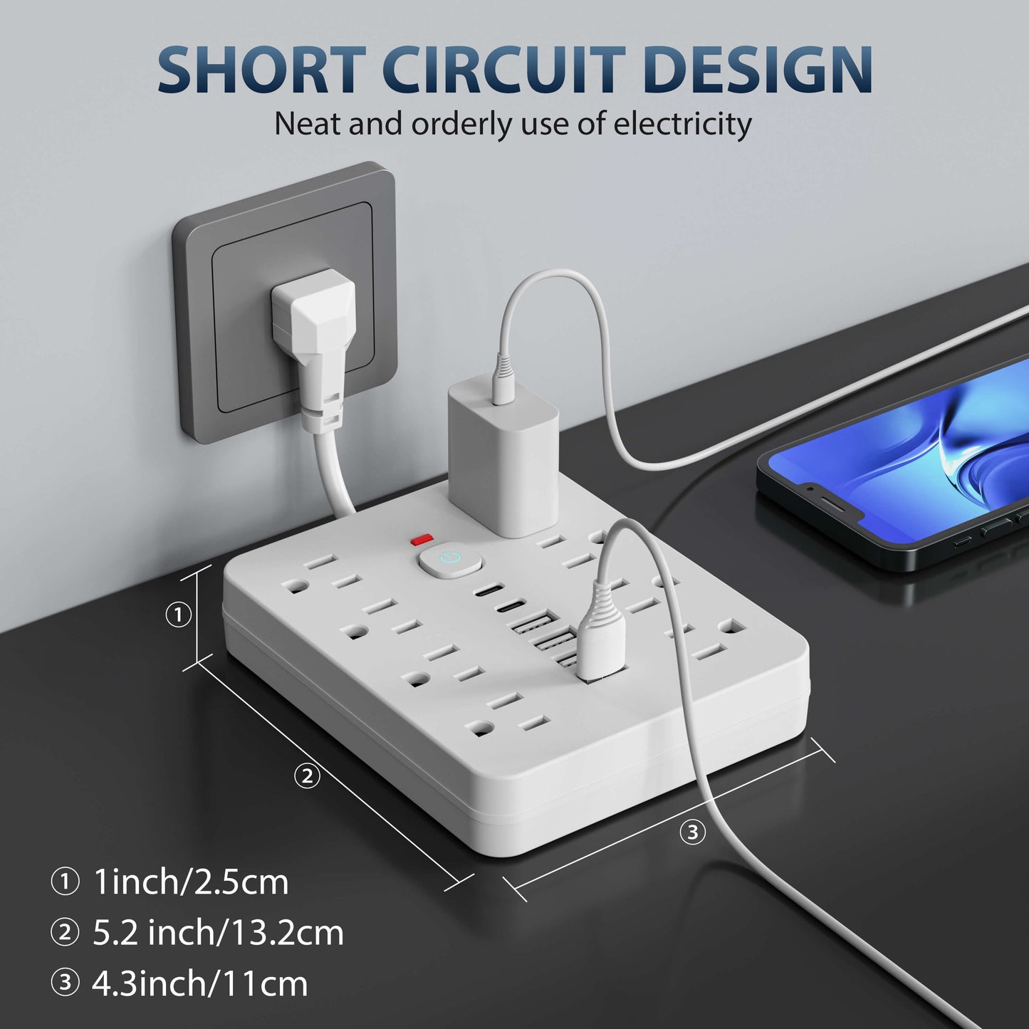 Power Strip with Surge Protection and One-Touch Control