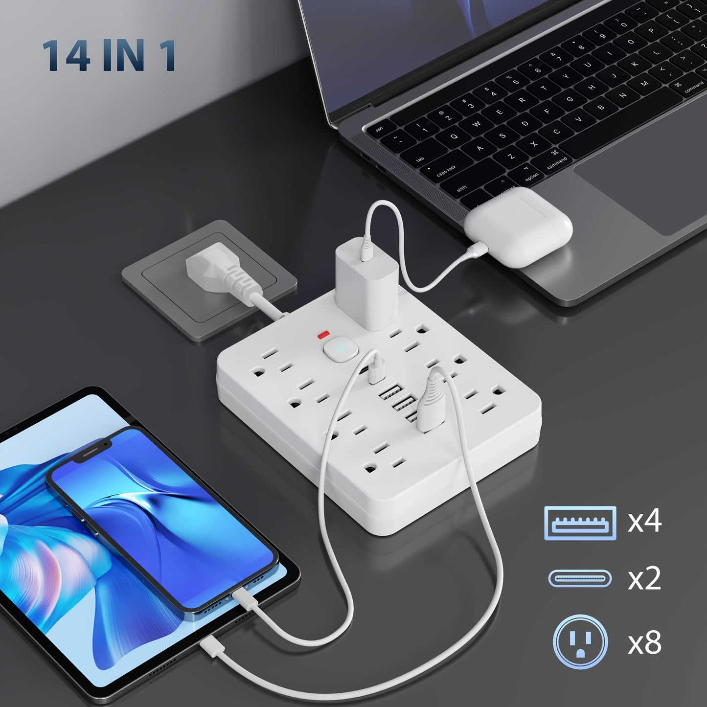 Power Strip with Surge Protection and One-Touch Control