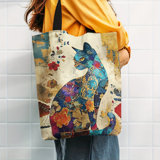 Quinn Cat & Floral Print Canvas Tote Bag