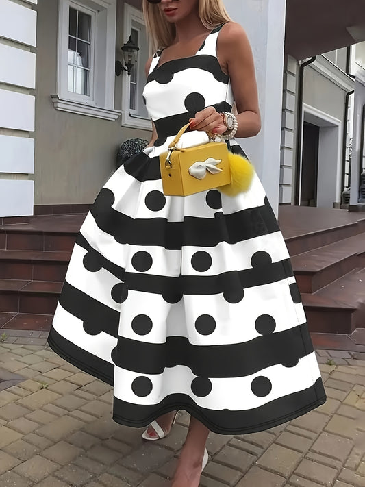 Dijona Polka Dot Striped Tank Dress