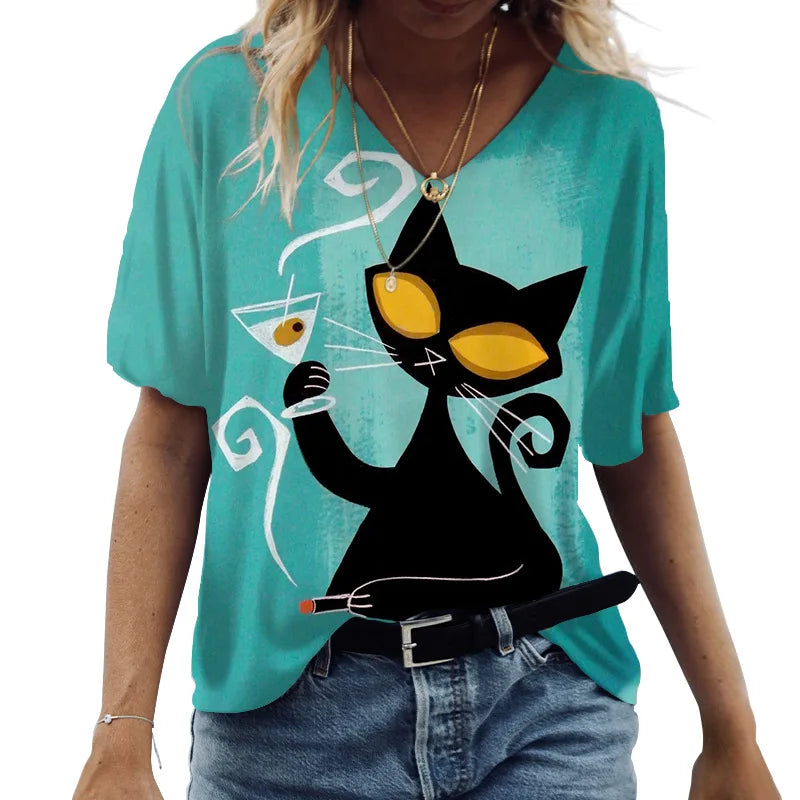 Cartoon Cat Women's T-shirts
