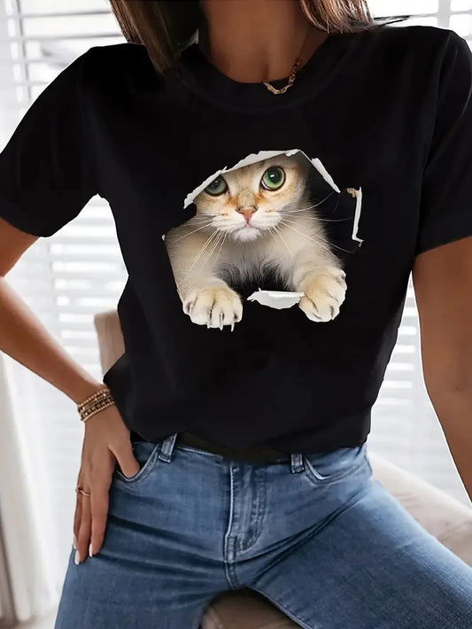 Cute Cat Print T-Shirt