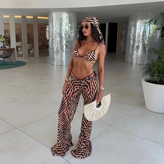 3 Pieces Print Bikini Swimsuit