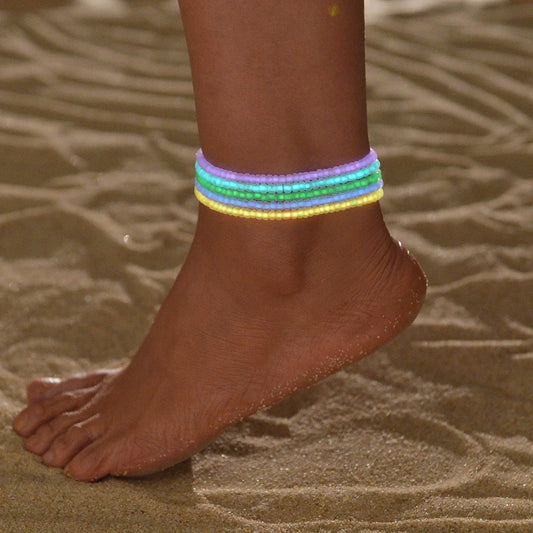 5pcs Luminous Rainbow Acrylic Anklet Sets
