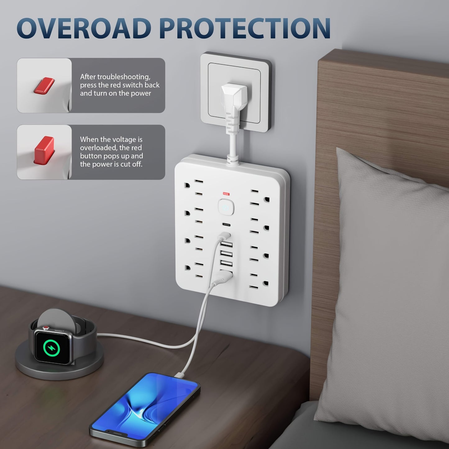 Power Strip with Surge Protection and One-Touch Control