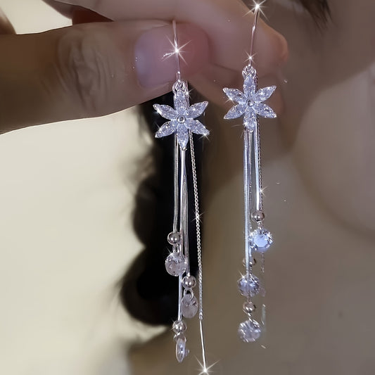 Faten2 Silver Long Tassel Earrings