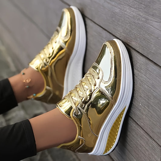 Roxani Glossy Golden Running Shoes
