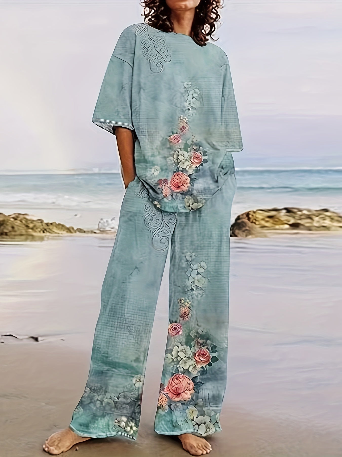 Kleio Blue Vintage Flower print 2 pcs set