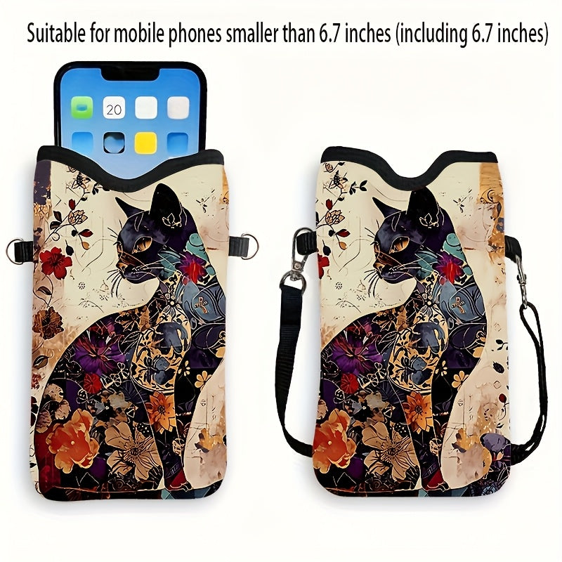 Cat and Floral Print Pattern Phone Pouch
