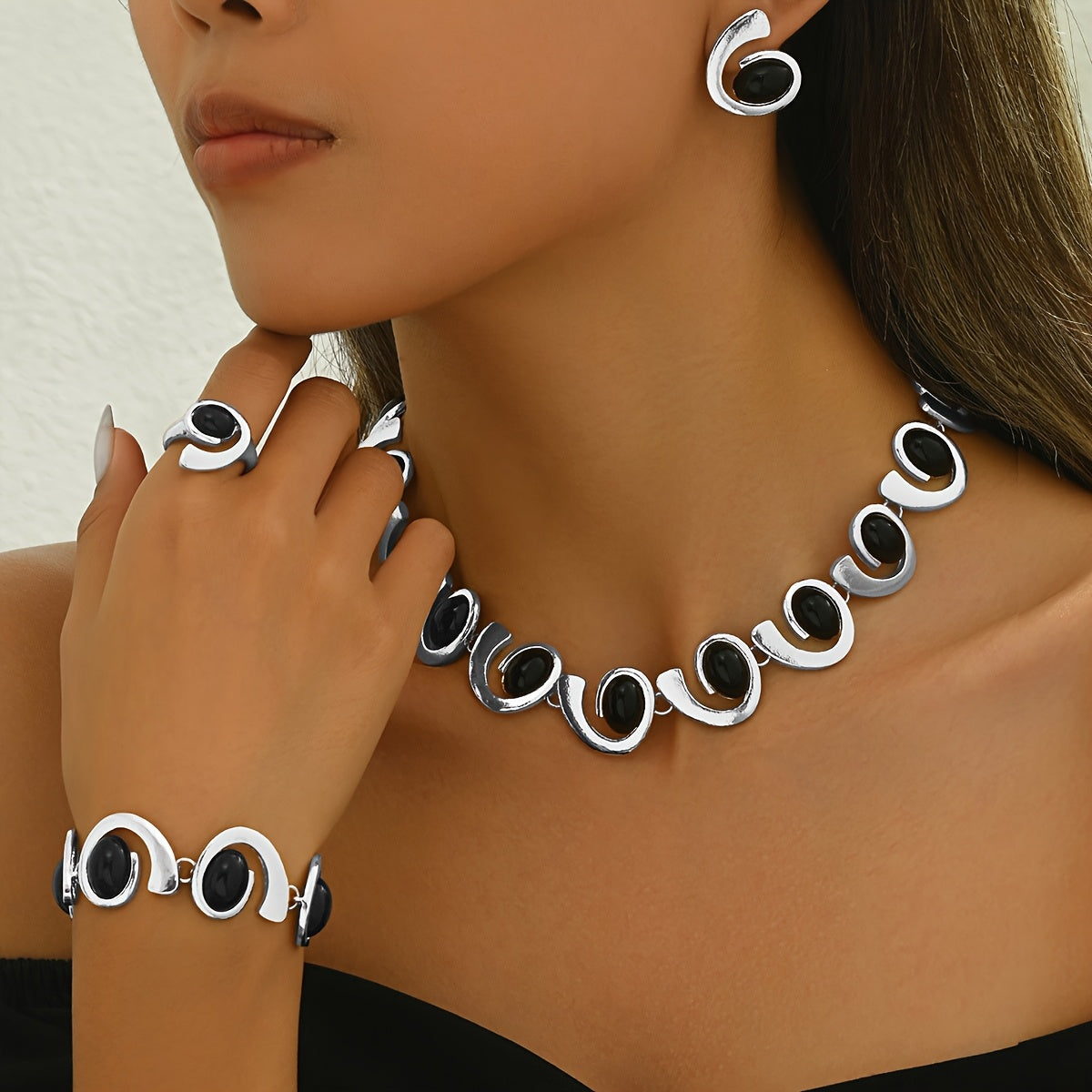 Jomana Necklace Earrings Bracelet Ring Set