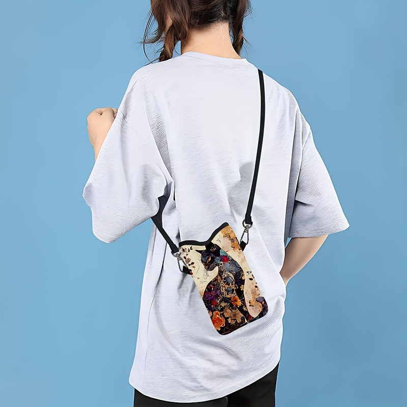 Cat and Floral Print Pattern Phone Pouch